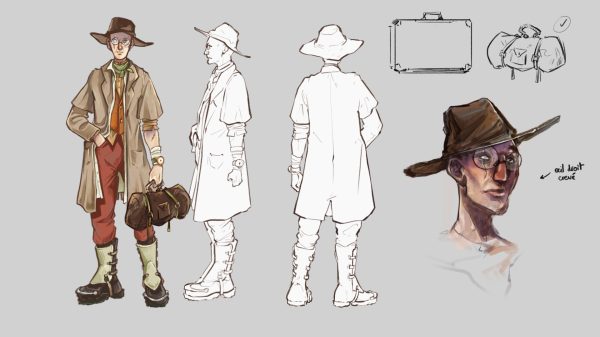 Exemple d'un chara design de zoologiste par Chloé Basile-Barriel, étudiante en 3ème année Concept Art.